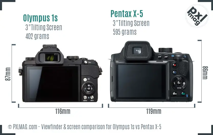 Olympus 1s vs Pentax X-5 Screen and Viewfinder comparison