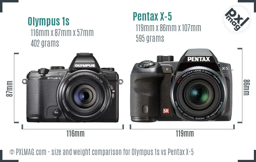 Olympus 1s vs Pentax X-5 size comparison
