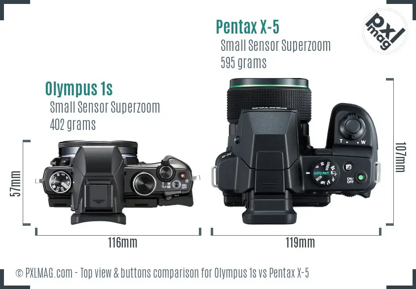 Olympus 1s vs Pentax X-5 top view buttons comparison