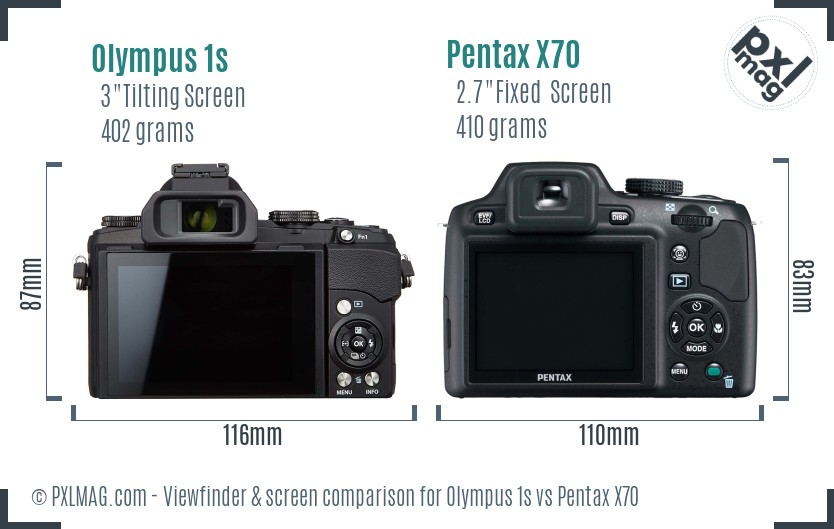 Olympus 1s vs Pentax X70 Screen and Viewfinder comparison