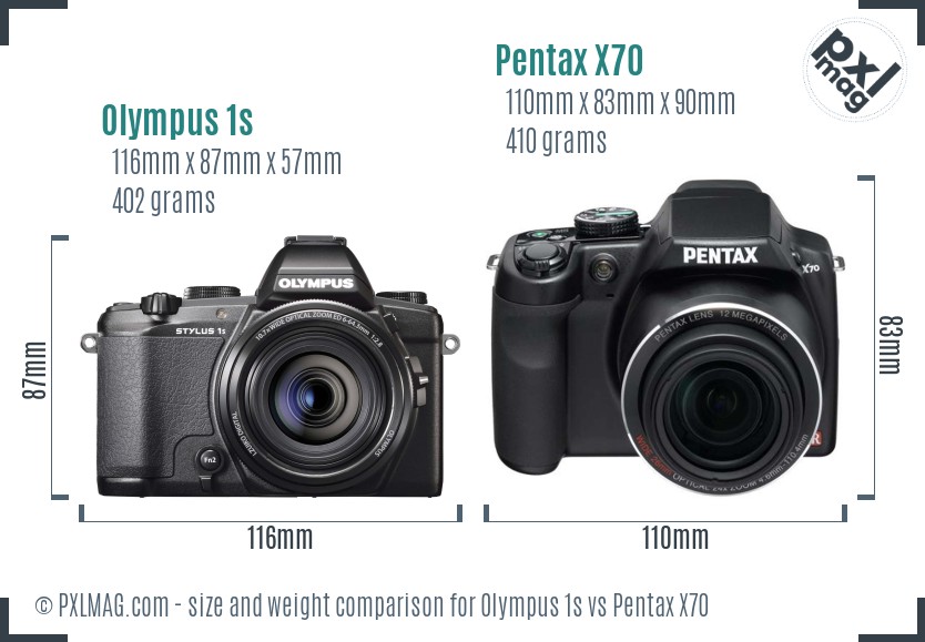 Olympus 1s vs Pentax X70 size comparison Olympus 1s vs Pentax X70 size comparison