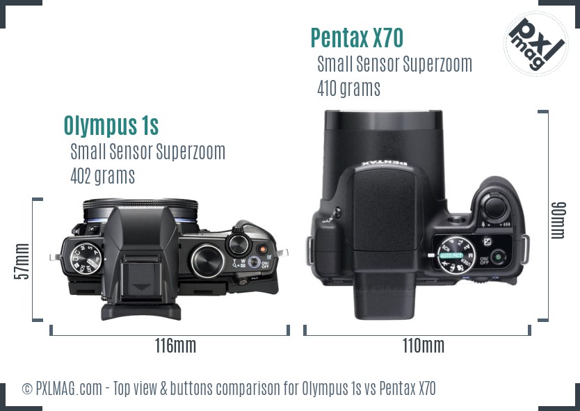 Olympus 1s vs Pentax X70 top view buttons comparison