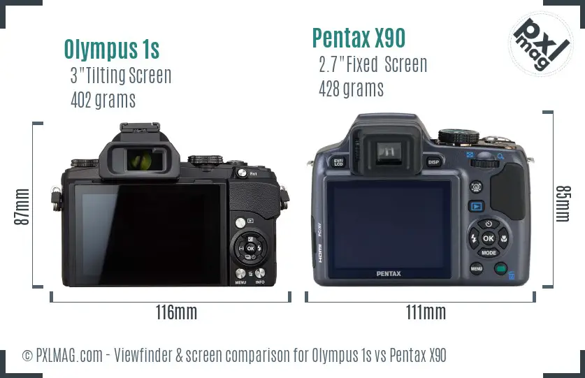 Olympus 1s vs Pentax X90 Screen and Viewfinder comparison