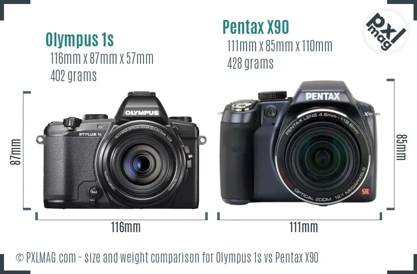 Olympus 1s vs Pentax X90 size comparison