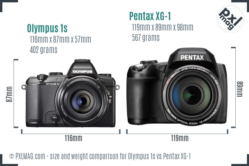 Olympus 1s vs Pentax XG-1 size comparison