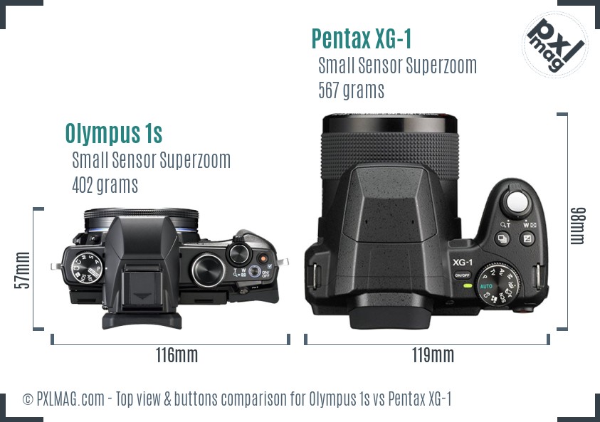 Olympus 1s vs Pentax XG-1 top view buttons comparison
