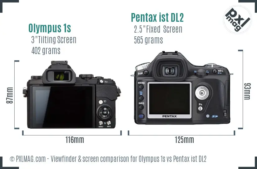 Olympus 1s vs Pentax ist DL2 Screen and Viewfinder comparison