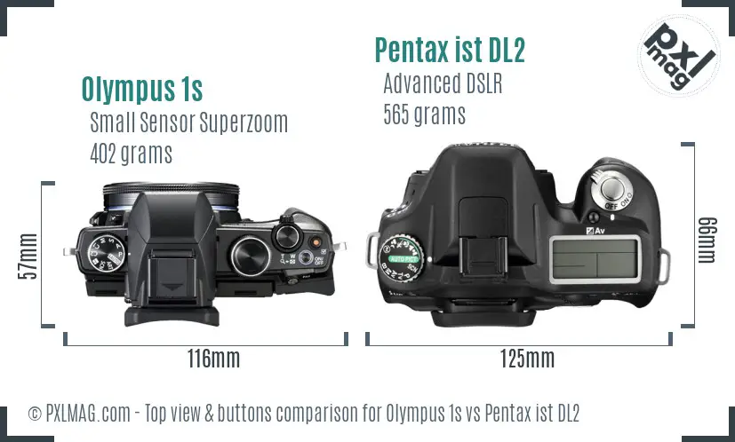 Olympus 1s vs Pentax ist DL2 top view buttons comparison