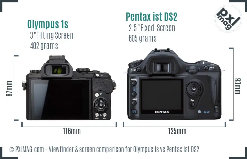 Olympus 1s vs Pentax ist DS2 Screen and Viewfinder comparison