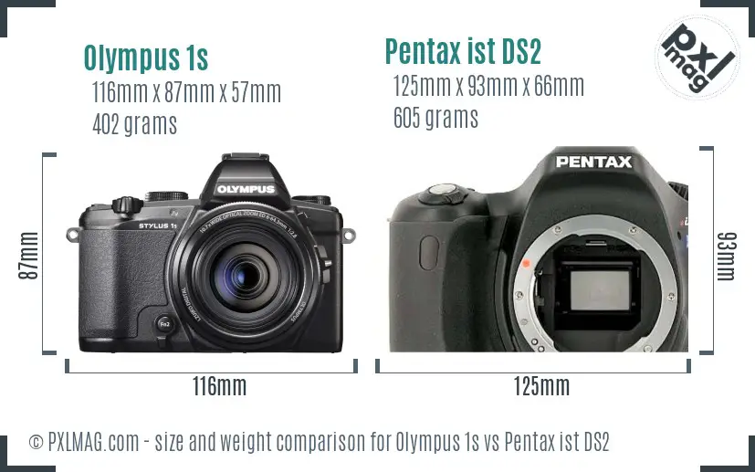 Olympus 1s vs Pentax ist DS2 size comparison