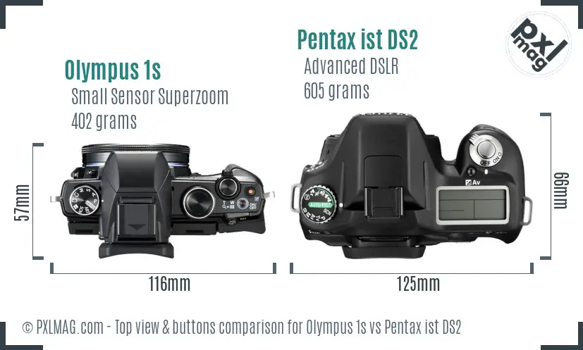 Olympus 1s vs Pentax ist DS2 top view buttons comparison