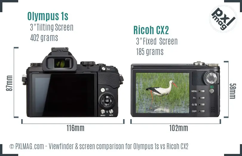 Olympus 1s vs Ricoh CX2 Screen and Viewfinder comparison