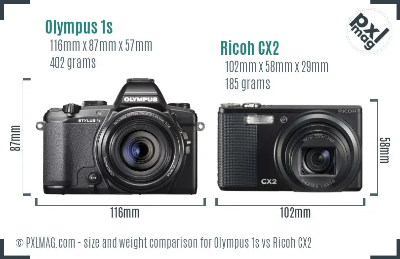 Olympus 1s vs Ricoh CX2 size comparison