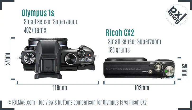 Olympus 1s vs Ricoh CX2 top view buttons comparison