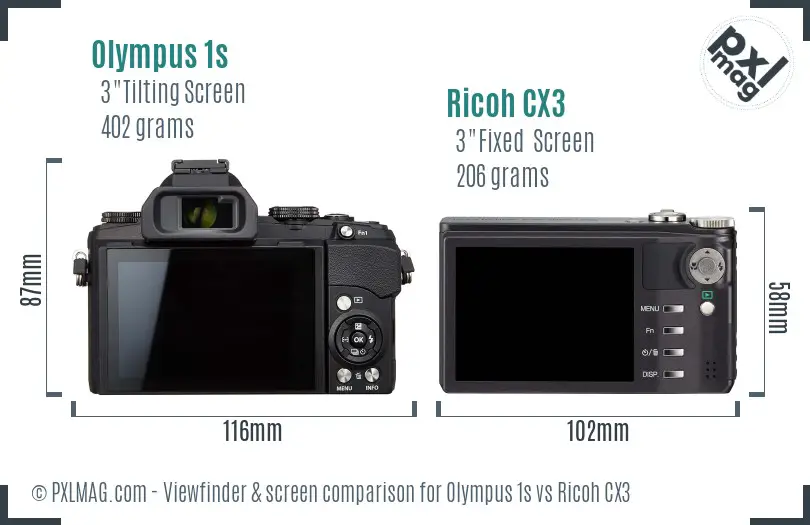 Olympus 1s vs Ricoh CX3 Screen and Viewfinder comparison