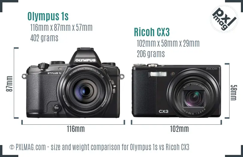 Olympus 1s vs Ricoh CX3 size comparison