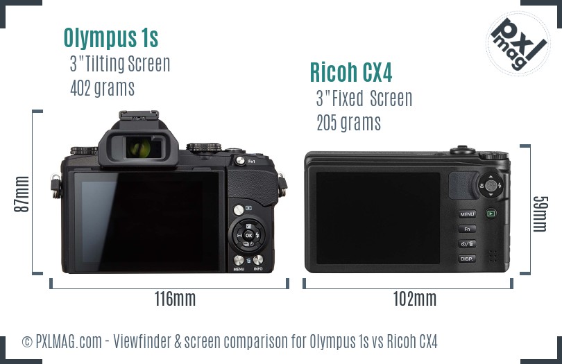 Olympus 1s vs Ricoh CX4 Screen and Viewfinder comparison