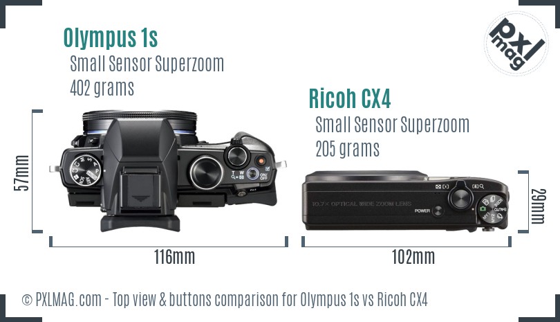 Olympus 1s vs Ricoh CX4 top view buttons comparison