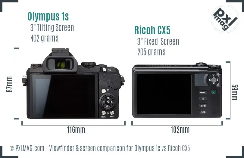 Olympus 1s vs Ricoh CX5 Screen and Viewfinder comparison