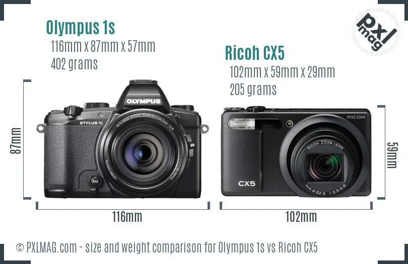 Olympus 1s vs Ricoh CX5 size comparison