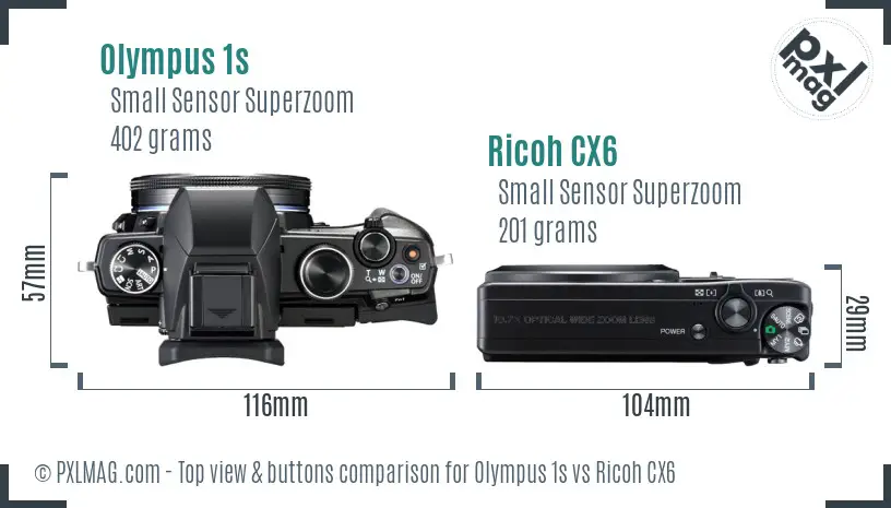 Olympus 1s vs Ricoh CX6 top view buttons comparison