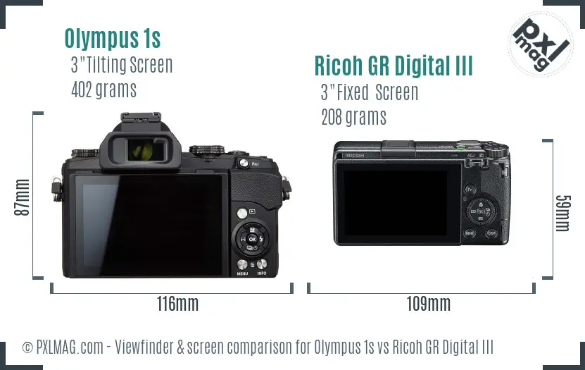 Olympus 1s vs Ricoh GR Digital III Screen and Viewfinder comparison