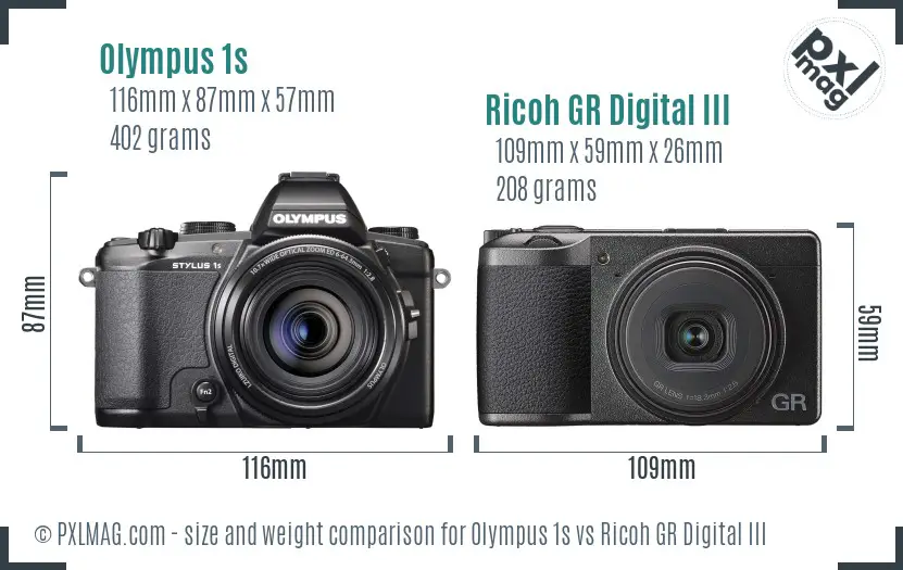 Olympus 1s vs Ricoh GR Digital III size comparison