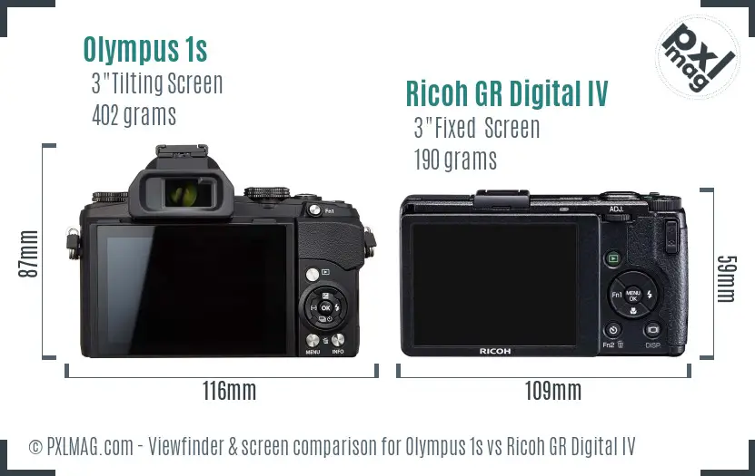 Olympus 1s vs Ricoh GR Digital IV Screen and Viewfinder comparison
