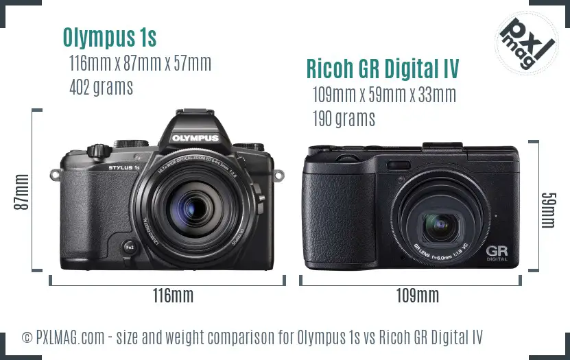 Olympus 1s vs Ricoh GR Digital IV size comparison