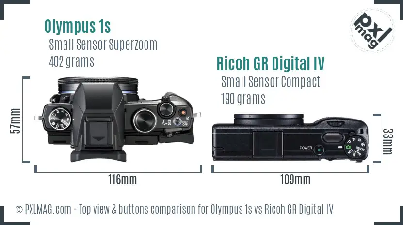 Olympus 1s vs Ricoh GR Digital IV top view buttons comparison