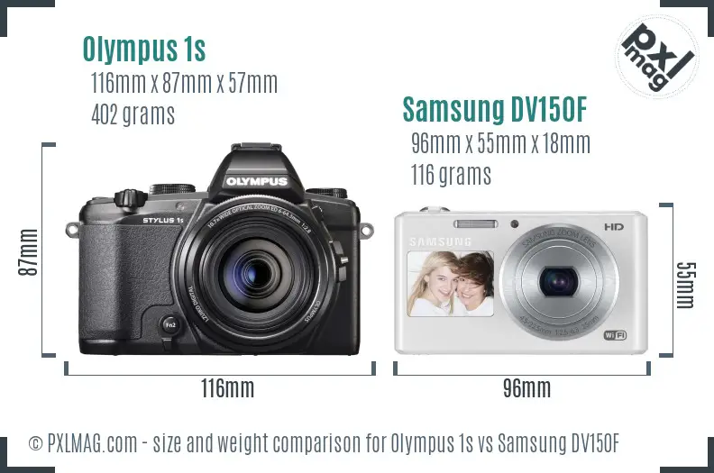 Olympus 1s vs Samsung DV150F size comparison