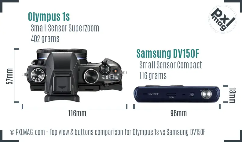 Olympus 1s vs Samsung DV150F top view buttons comparison