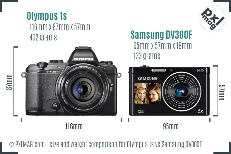 Olympus 1s vs Samsung DV300F size comparison