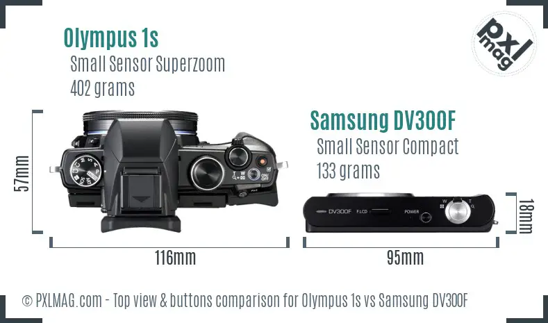 Olympus 1s vs Samsung DV300F top view buttons comparison