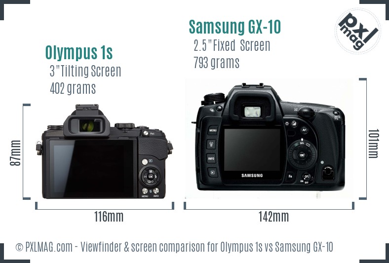 Olympus 1s vs Samsung GX-10 Screen and Viewfinder comparison