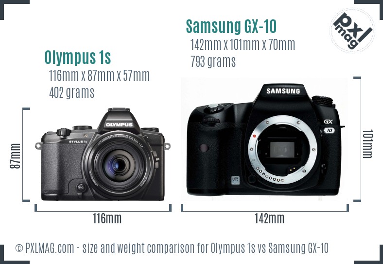 Olympus 1s vs Samsung GX-10 size comparison Olympus 1s vs Samsung GX-10 size comparison