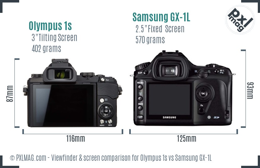 Olympus 1s vs Samsung GX-1L Screen and Viewfinder comparison
