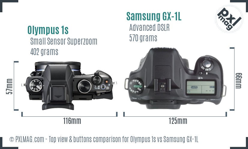 Olympus 1s vs Samsung GX-1L top view buttons comparison