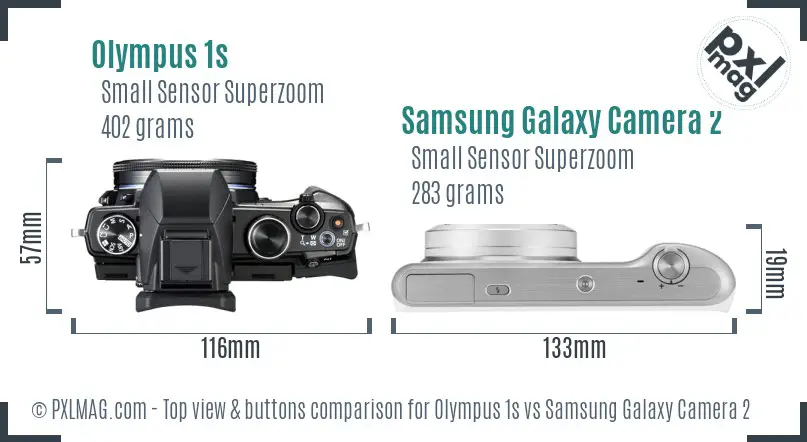 Olympus 1s vs Samsung Galaxy Camera 2 top view buttons comparison