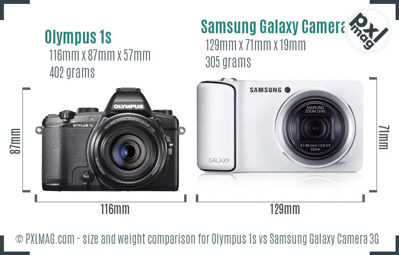 Olympus 1s vs Samsung Galaxy Camera 3G size comparison