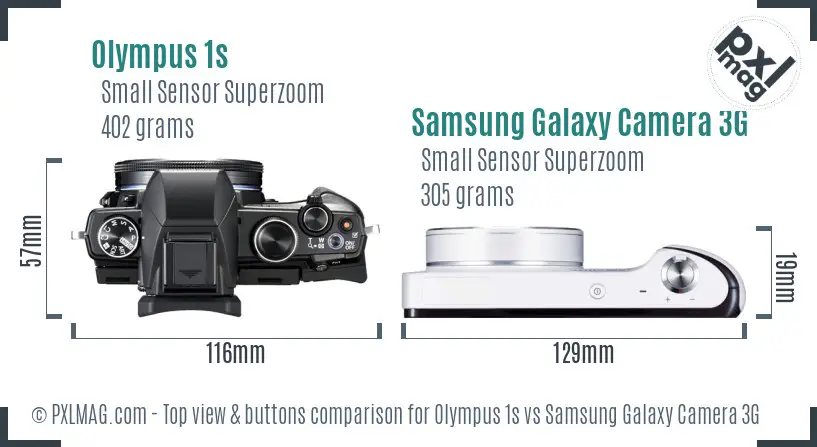 Olympus 1s vs Samsung Galaxy Camera 3G top view buttons comparison