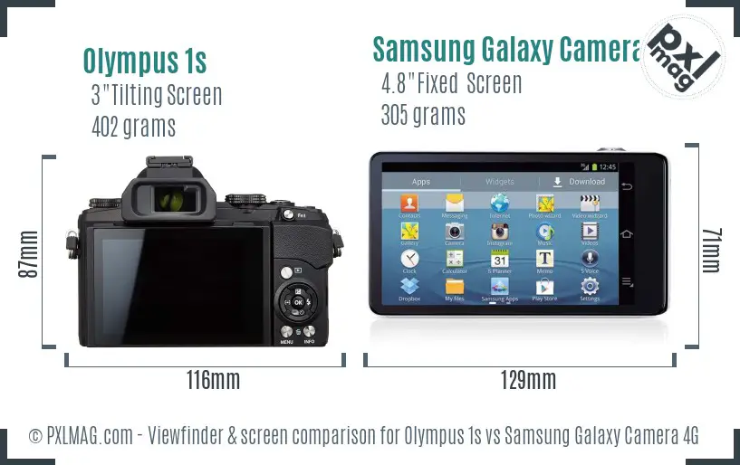 Olympus 1s vs Samsung Galaxy Camera 4G Screen and Viewfinder comparison