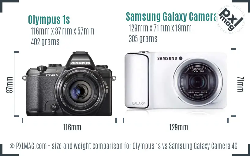 Olympus 1s vs Samsung Galaxy Camera 4G size comparison