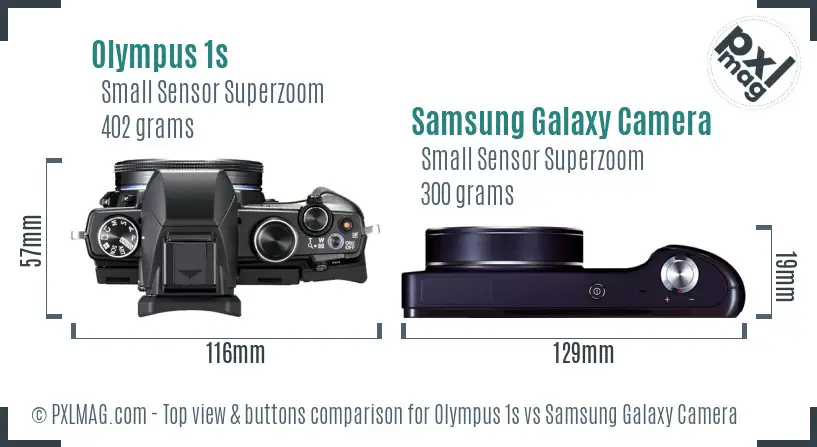 Olympus 1s vs Samsung Galaxy Camera top view buttons comparison