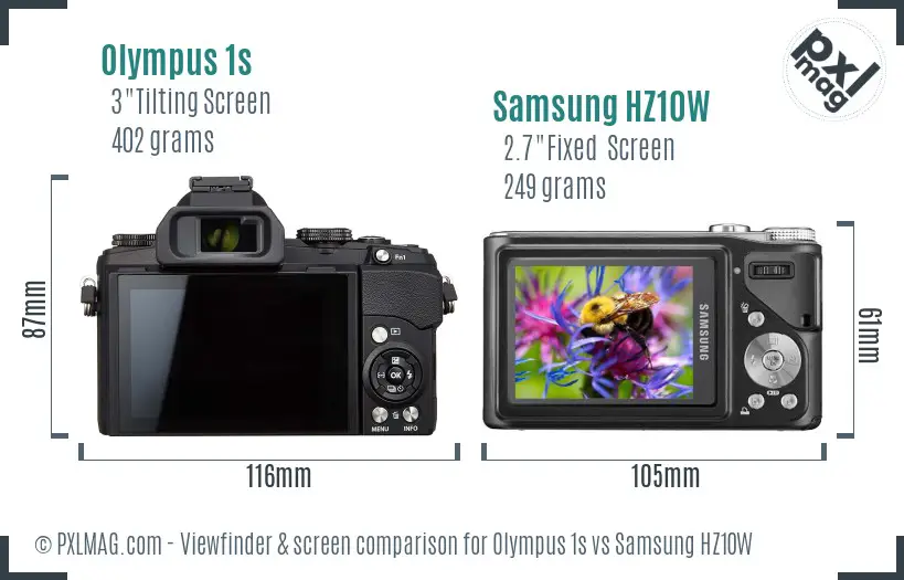 Olympus 1s vs Samsung HZ10W Screen and Viewfinder comparison
