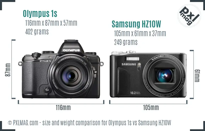 Olympus 1s vs Samsung HZ10W size comparison