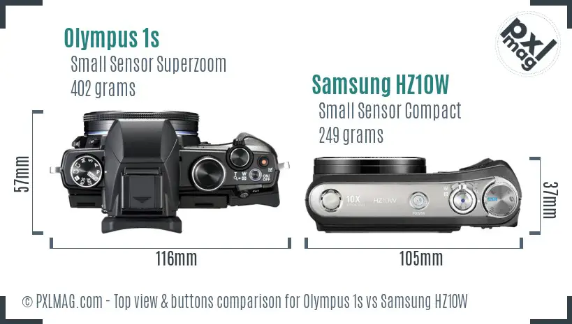 Olympus 1s vs Samsung HZ10W top view buttons comparison