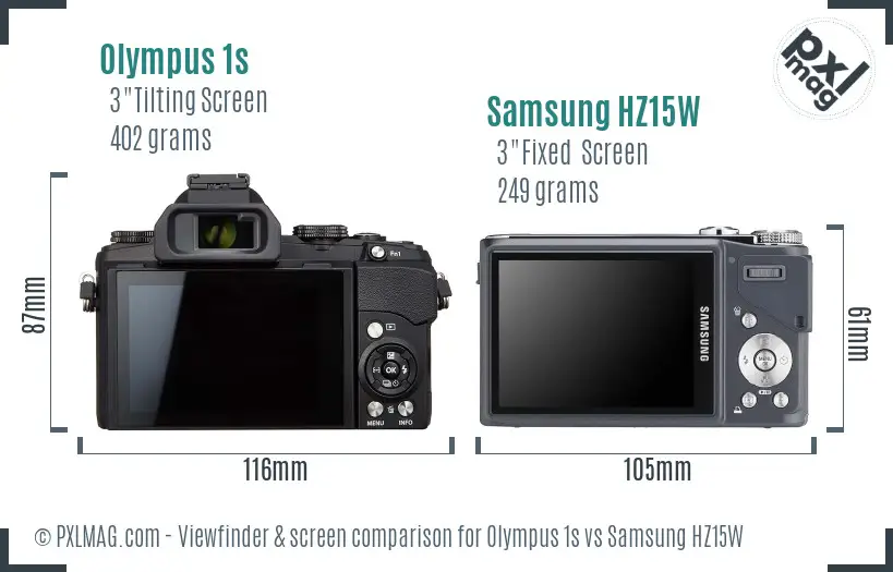 Olympus 1s vs Samsung HZ15W Screen and Viewfinder comparison