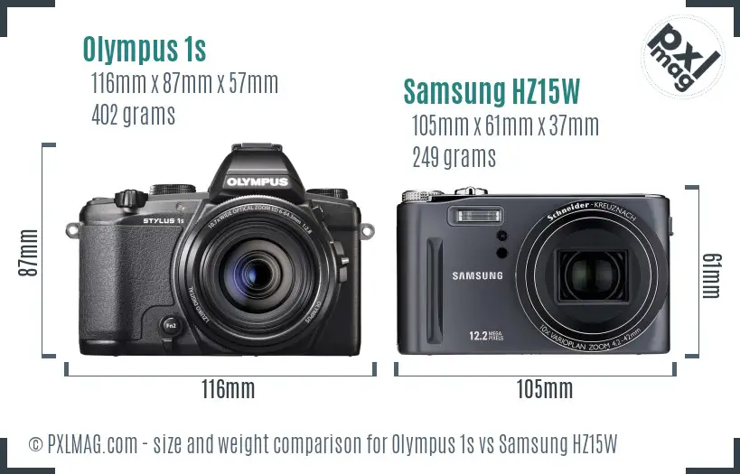 Olympus 1s vs Samsung HZ15W size comparison