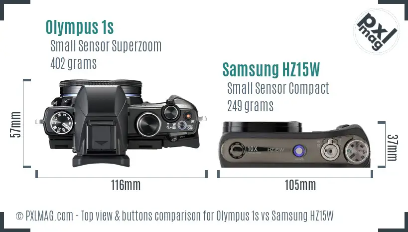 Olympus 1s vs Samsung HZ15W top view buttons comparison